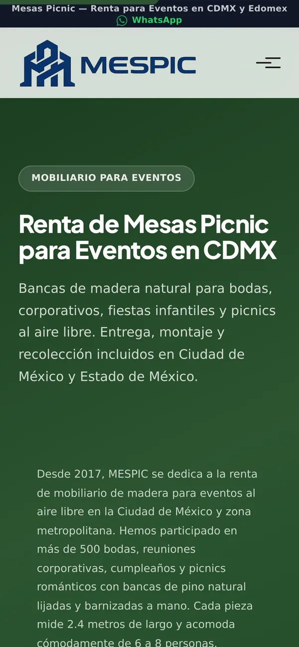 MESPIC en m&oacute;vil &mdash; renta de mesas picnic responsive